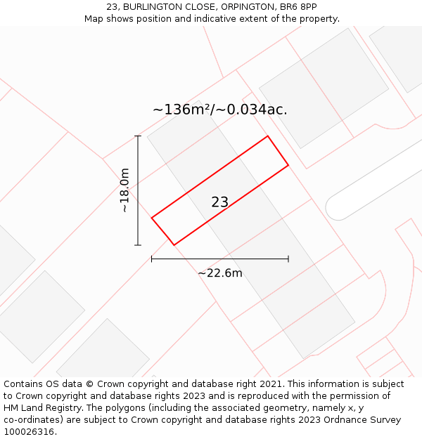 23, BURLINGTON CLOSE, ORPINGTON, BR6 8PP: Plot and title map