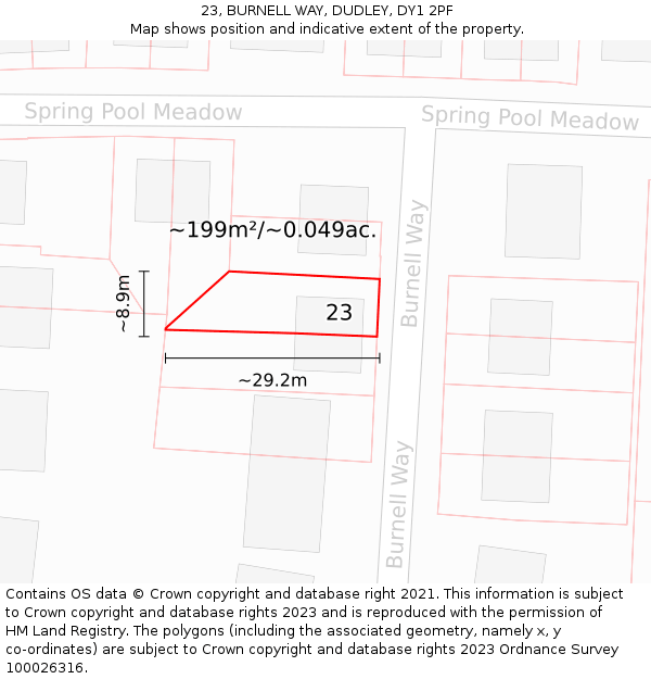 23, BURNELL WAY, DUDLEY, DY1 2PF: Plot and title map