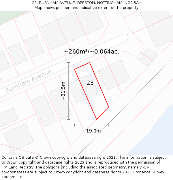 23, BURNHAM AVENUE, BEESTON, NOTTINGHAM, NG9 5AH: Plot and title map