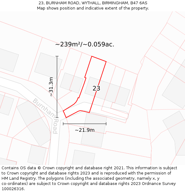 23, BURNHAM ROAD, WYTHALL, BIRMINGHAM, B47 6AS: Plot and title map