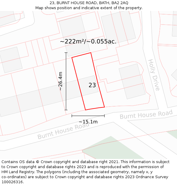 23, BURNT HOUSE ROAD, BATH, BA2 2AQ: Plot and title map