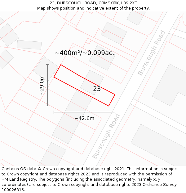 23, BURSCOUGH ROAD, ORMSKIRK, L39 2XE: Plot and title map