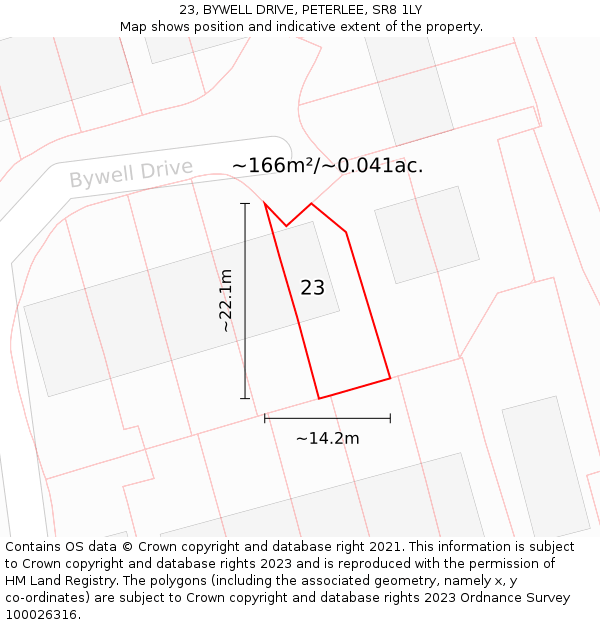 23, BYWELL DRIVE, PETERLEE, SR8 1LY: Plot and title map