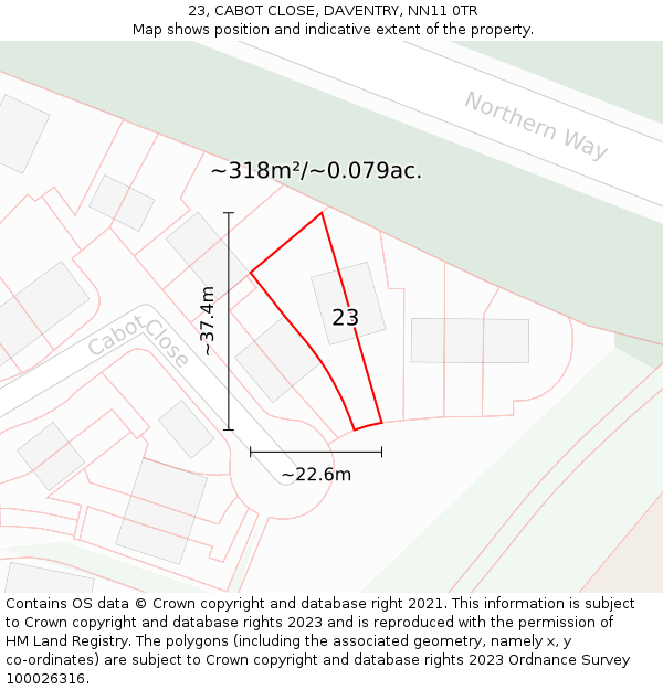 23, CABOT CLOSE, DAVENTRY, NN11 0TR: Plot and title map