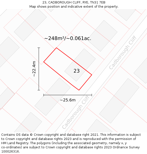 23, CADBOROUGH CLIFF, RYE, TN31 7EB: Plot and title map
