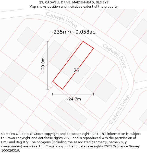 23, CADWELL DRIVE, MAIDENHEAD, SL6 3YS: Plot and title map