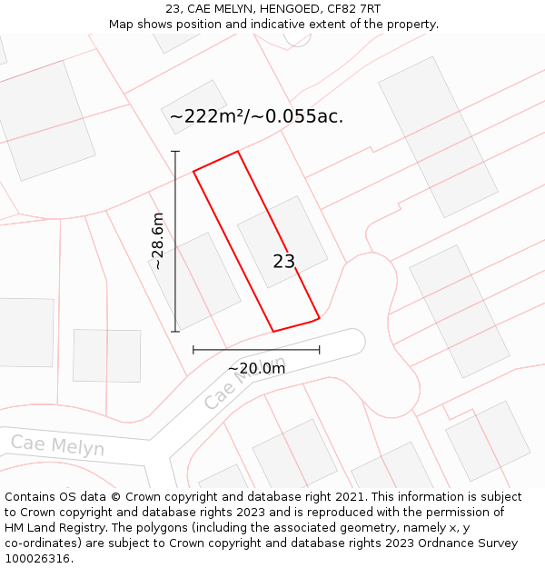 23, CAE MELYN, HENGOED, CF82 7RT: Plot and title map