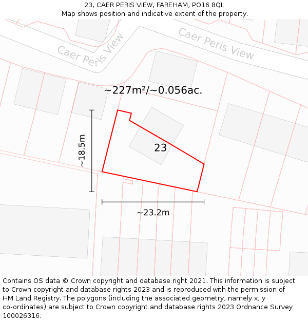 23, CAER PERIS VIEW, FAREHAM, PO16 8QL: Plot and title map