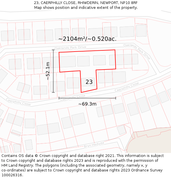 23, CAERPHILLY CLOSE, RHIWDERIN, NEWPORT, NP10 8RF: Plot and title map