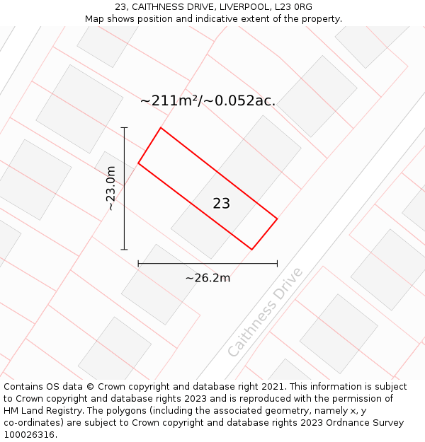 23, CAITHNESS DRIVE, LIVERPOOL, L23 0RG: Plot and title map