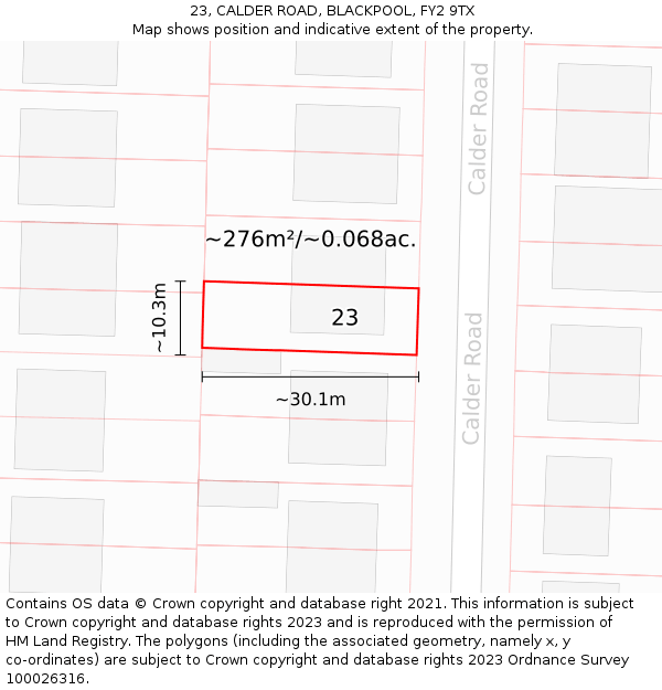 23, CALDER ROAD, BLACKPOOL, FY2 9TX: Plot and title map
