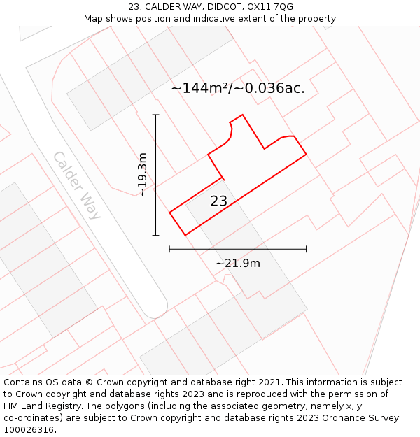 23, CALDER WAY, DIDCOT, OX11 7QG: Plot and title map