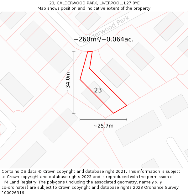 23, CALDERWOOD PARK, LIVERPOOL, L27 0YE: Plot and title map