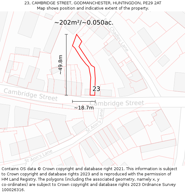 23, CAMBRIDGE STREET, GODMANCHESTER, HUNTINGDON, PE29 2AT: Plot and title map