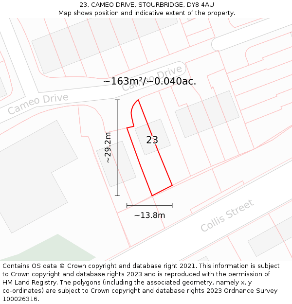 23, CAMEO DRIVE, STOURBRIDGE, DY8 4AU: Plot and title map