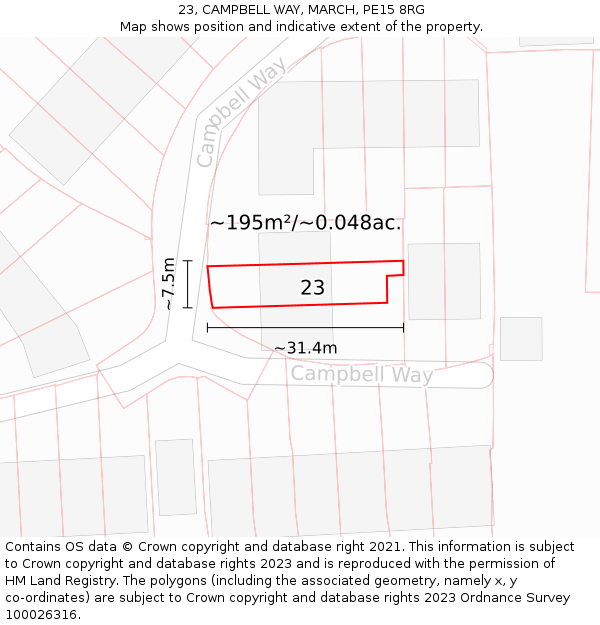 23, CAMPBELL WAY, MARCH, PE15 8RG: Plot and title map