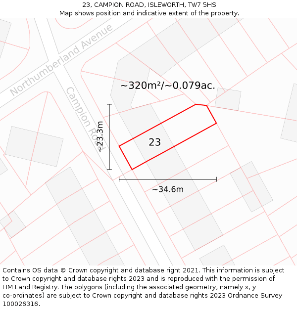 23, CAMPION ROAD, ISLEWORTH, TW7 5HS: Plot and title map