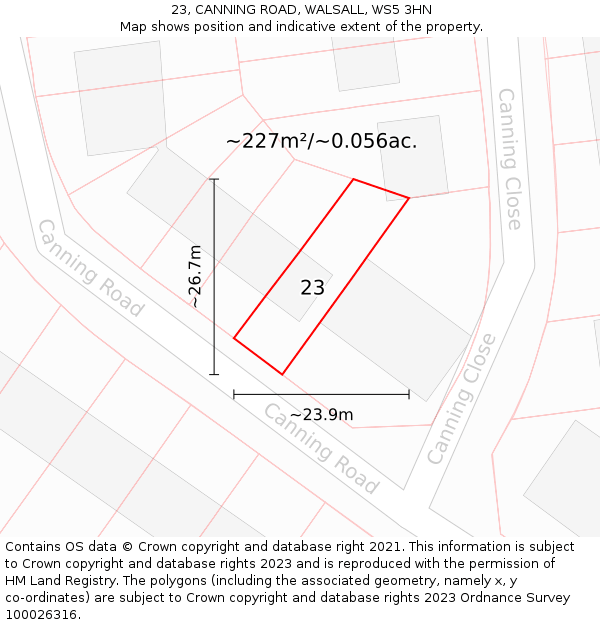 23, CANNING ROAD, WALSALL, WS5 3HN: Plot and title map
