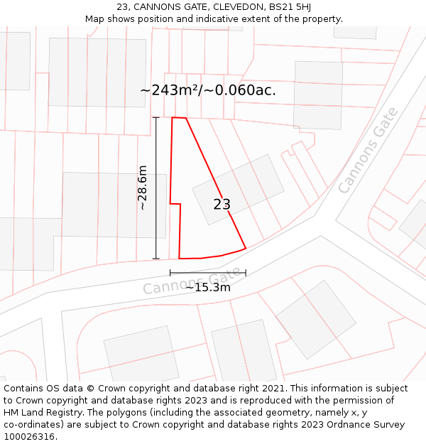 23, CANNONS GATE, CLEVEDON, BS21 5HJ: Plot and title map
