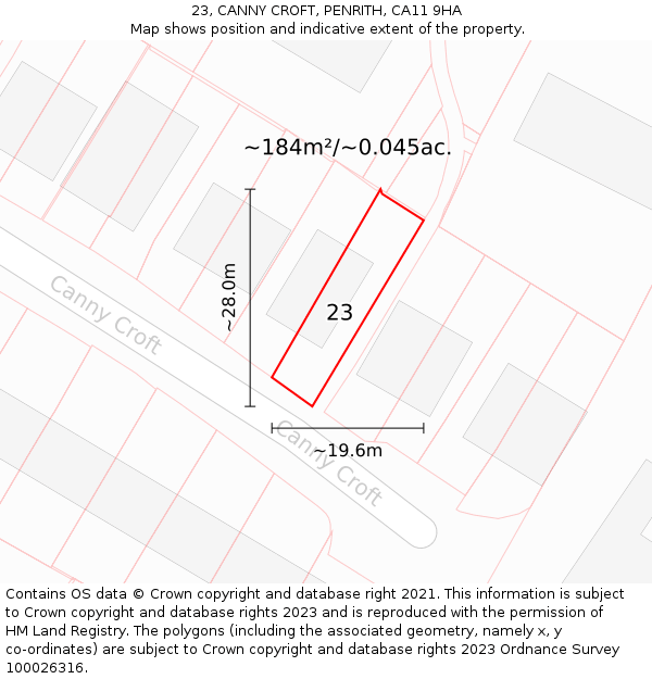 23, CANNY CROFT, PENRITH, CA11 9HA: Plot and title map
