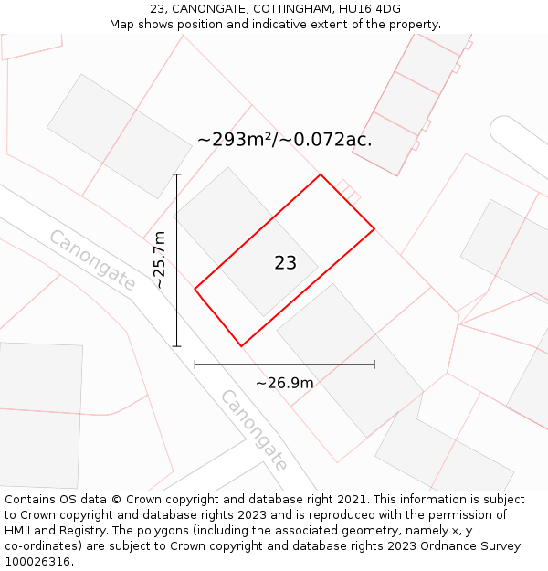 23, CANONGATE, COTTINGHAM, HU16 4DG: Plot and title map