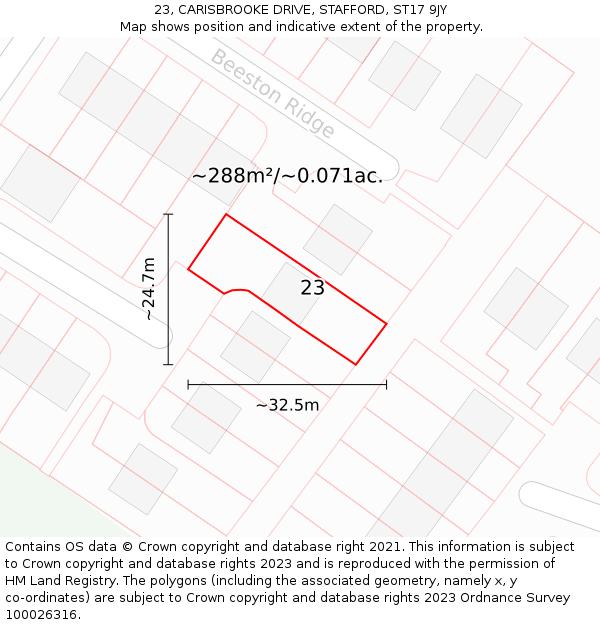23, CARISBROOKE DRIVE, STAFFORD, ST17 9JY: Plot and title map