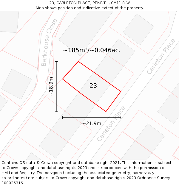 23, CARLETON PLACE, PENRITH, CA11 8LW: Plot and title map