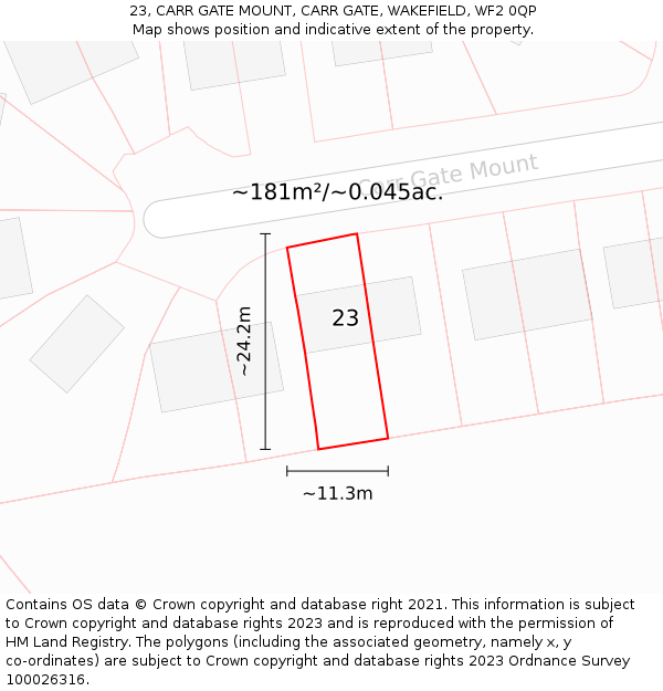 23, CARR GATE MOUNT, CARR GATE, WAKEFIELD, WF2 0QP: Plot and title map