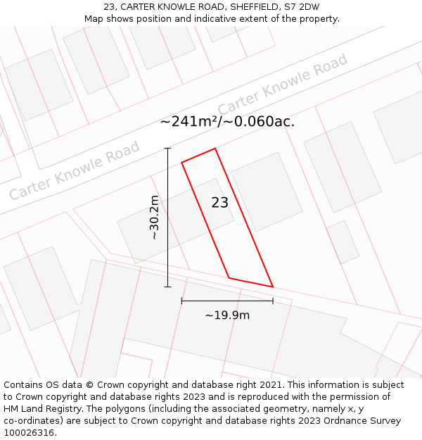 23, CARTER KNOWLE ROAD, SHEFFIELD, S7 2DW: Plot and title map