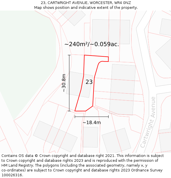 23, CARTWRIGHT AVENUE, WORCESTER, WR4 0NZ: Plot and title map