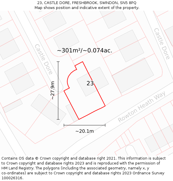23, CASTLE DORE, FRESHBROOK, SWINDON, SN5 8PQ: Plot and title map