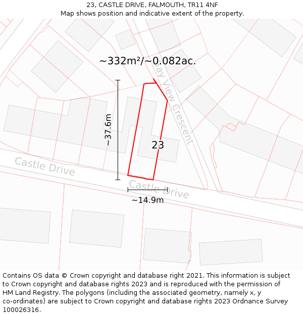 23, CASTLE DRIVE, FALMOUTH, TR11 4NF: Plot and title map