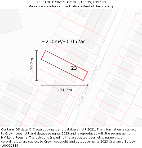 23, CASTLE GROVE AVENUE, LEEDS, LS6 4BS: Plot and title map