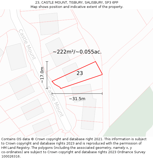23, CASTLE MOUNT, TISBURY, SALISBURY, SP3 6PP: Plot and title map