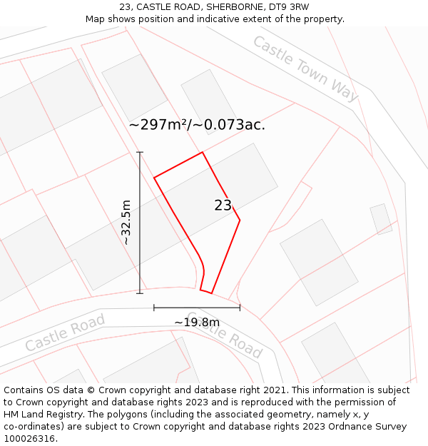 23, CASTLE ROAD, SHERBORNE, DT9 3RW: Plot and title map