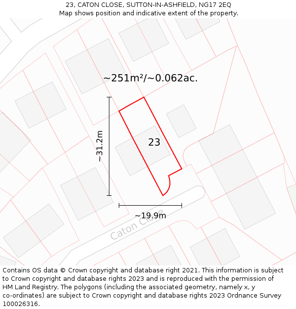 23, CATON CLOSE, SUTTON-IN-ASHFIELD, NG17 2EQ: Plot and title map
