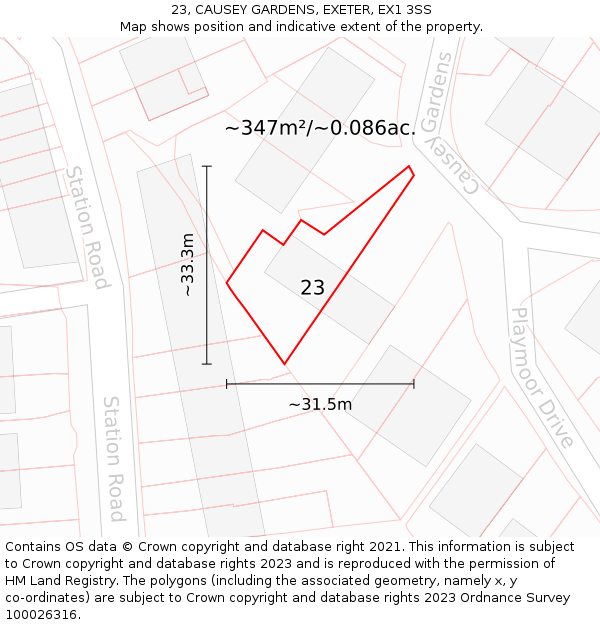 23, CAUSEY GARDENS, EXETER, EX1 3SS: Plot and title map