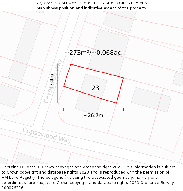 23, CAVENDISH WAY, BEARSTED, MAIDSTONE, ME15 8PN: Plot and title map