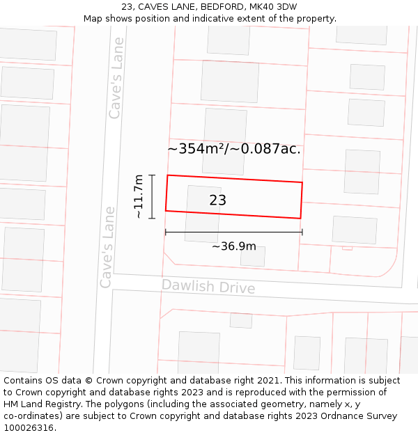 23, CAVES LANE, BEDFORD, MK40 3DW: Plot and title map