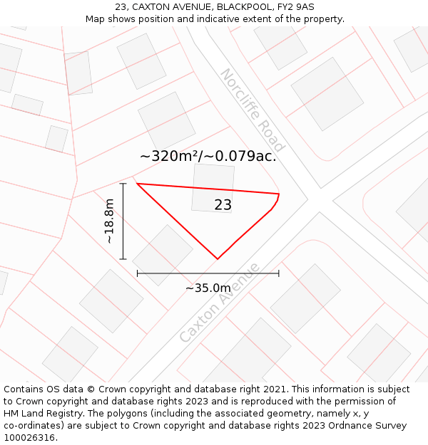 23, CAXTON AVENUE, BLACKPOOL, FY2 9AS: Plot and title map
