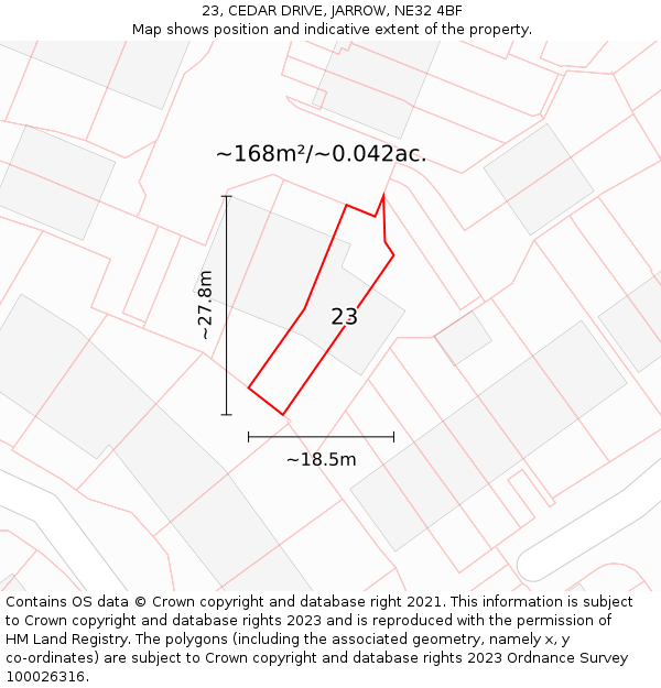 23, CEDAR DRIVE, JARROW, NE32 4BF: Plot and title map