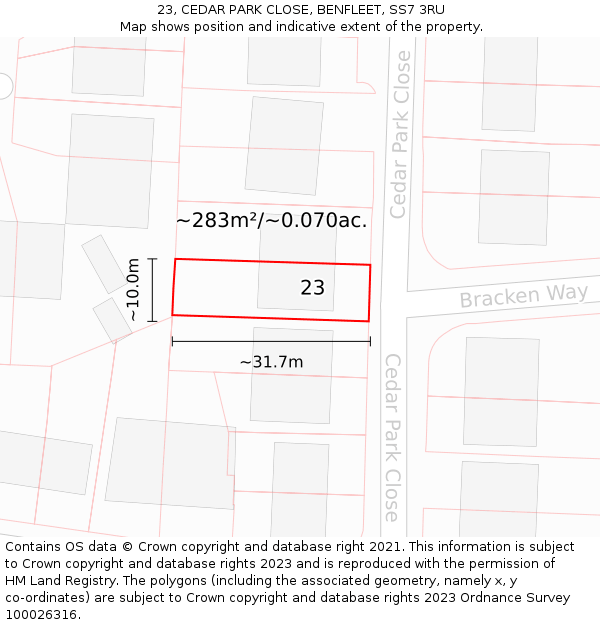 23, CEDAR PARK CLOSE, BENFLEET, SS7 3RU: Plot and title map