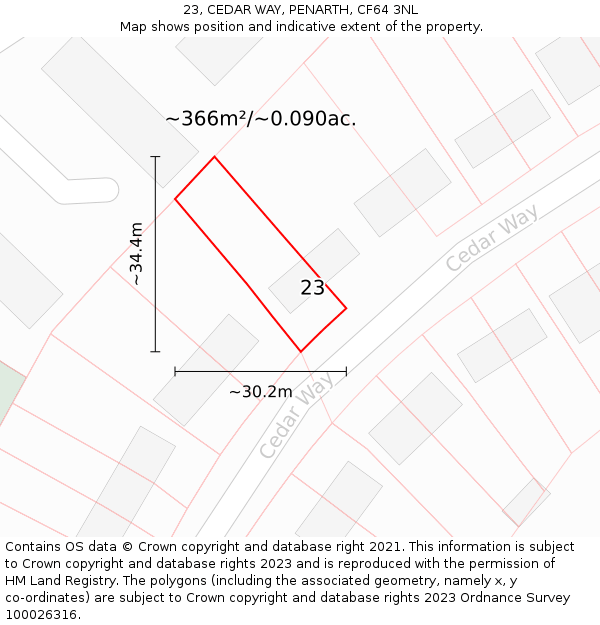 23, CEDAR WAY, PENARTH, CF64 3NL: Plot and title map
