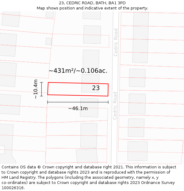 23, CEDRIC ROAD, BATH, BA1 3PD: Plot and title map