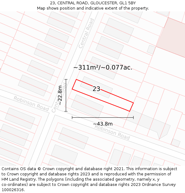 23, CENTRAL ROAD, GLOUCESTER, GL1 5BY: Plot and title map