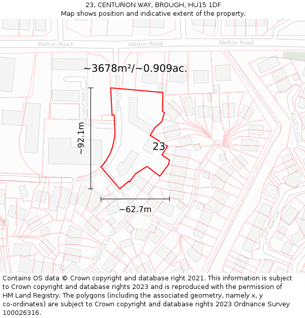 23, CENTURION WAY, BROUGH, HU15 1DF: Plot and title map