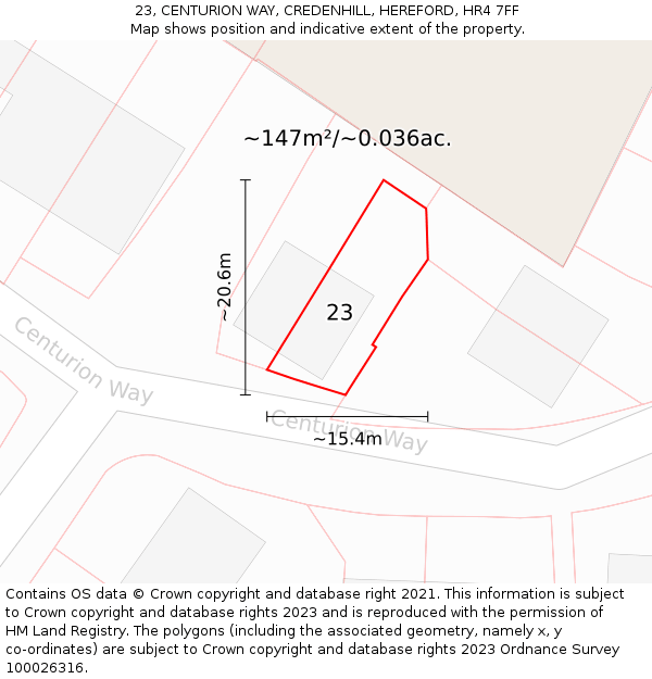 23, CENTURION WAY, CREDENHILL, HEREFORD, HR4 7FF: Plot and title map