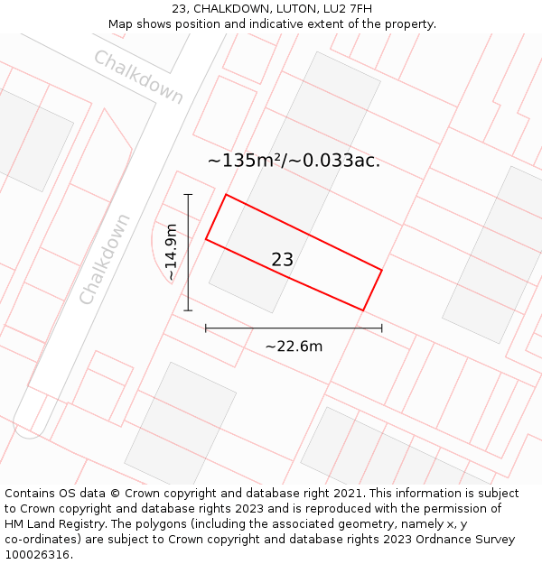 23, CHALKDOWN, LUTON, LU2 7FH: Plot and title map