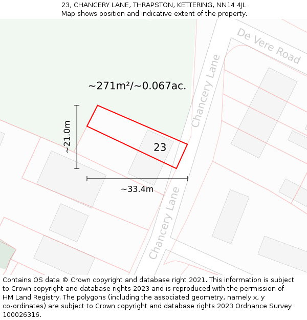 23, CHANCERY LANE, THRAPSTON, KETTERING, NN14 4JL: Plot and title map