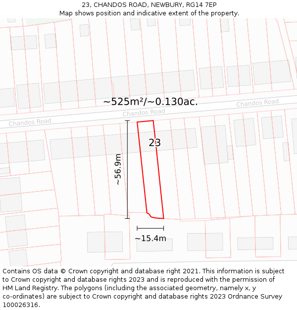 23, CHANDOS ROAD, NEWBURY, RG14 7EP: Plot and title map